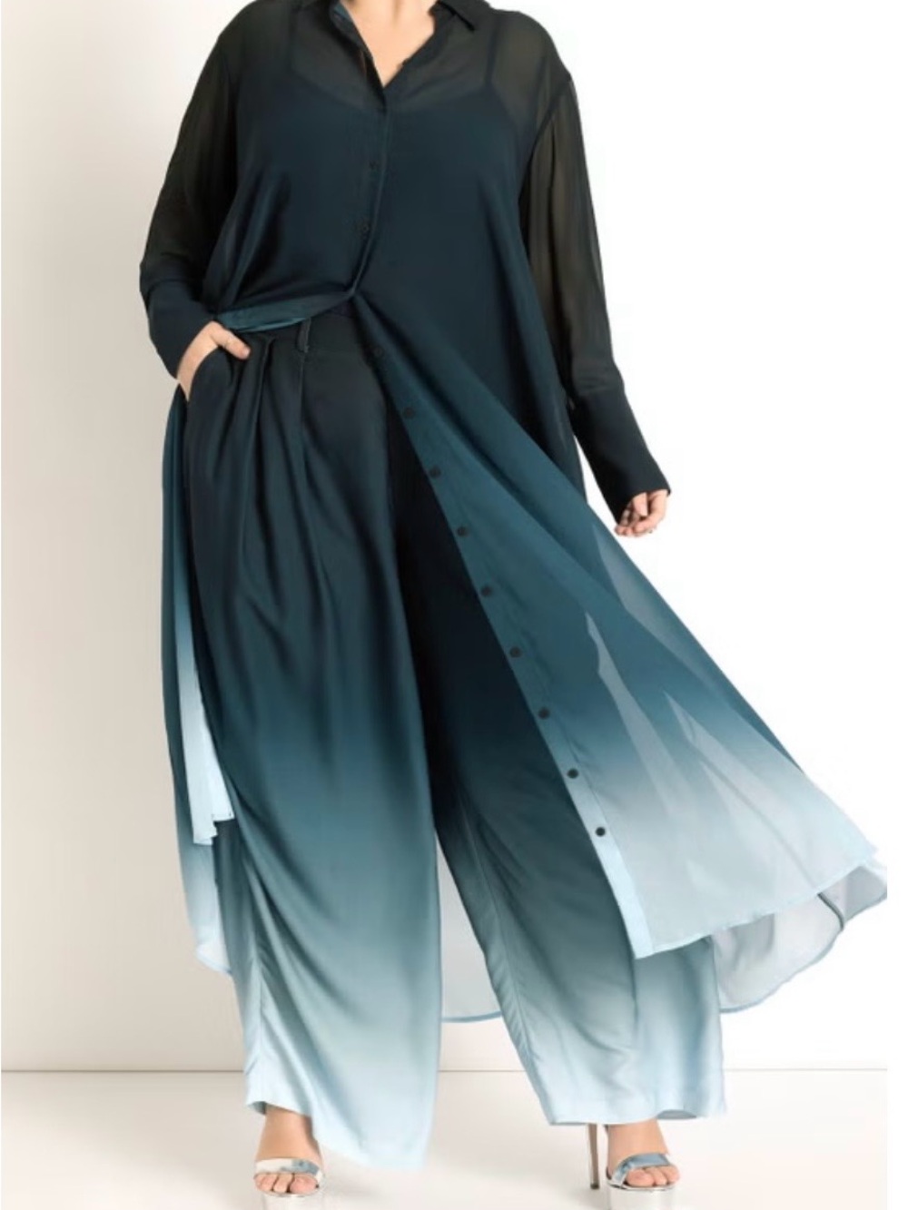 Eloquii Teal to Light Blue Ombre Wide-Leg Pants Size 20 - Picture 4 of 4